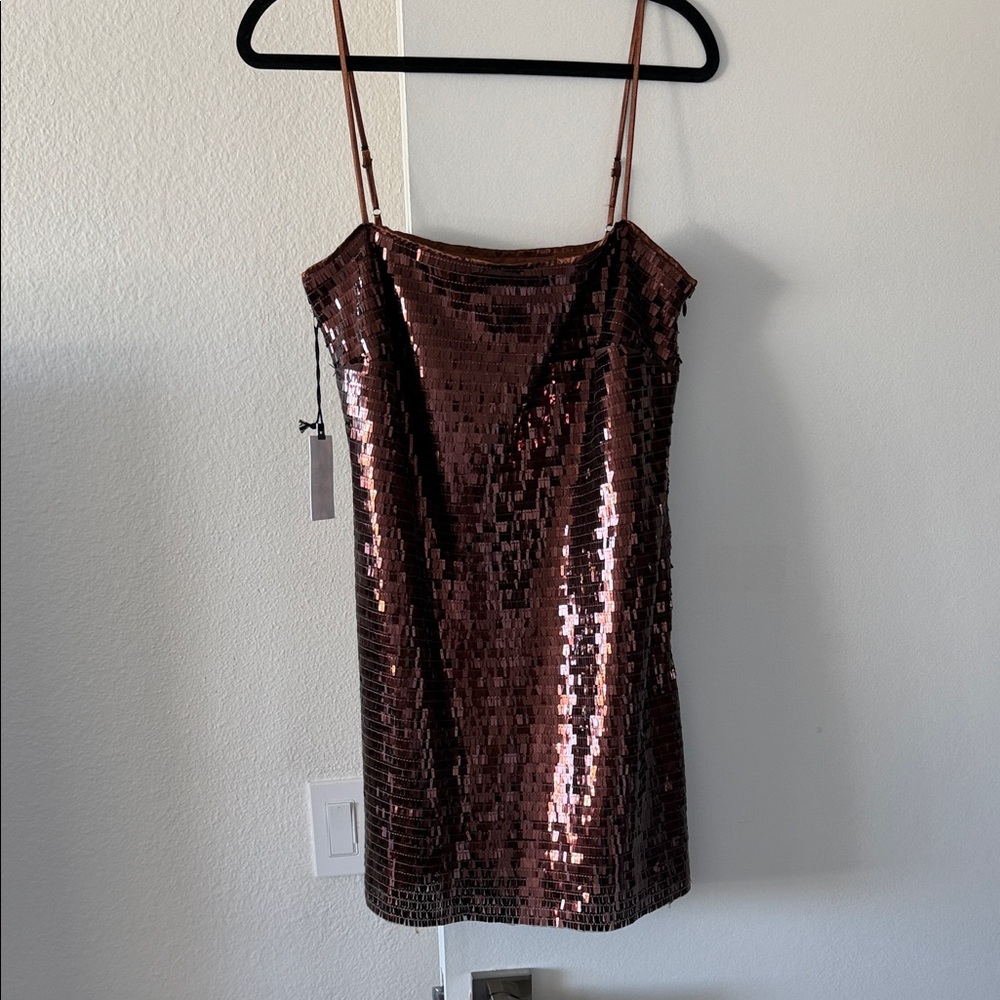 Astr Shimmering Copper Mini Dress